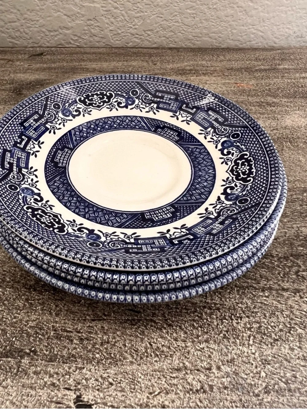 Set of 4 Vintage Churchill BLUE WILLOW Saucers Made In Staffordshire England